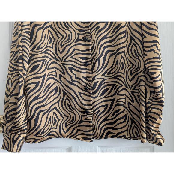 Joan Leslie Women's Blouse 10 Zebra Print Satin Button Up Workwear Vintage Style - Picture 11 of 15